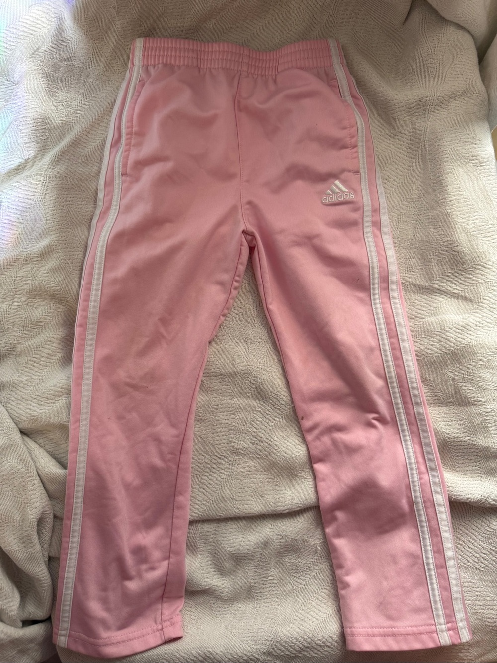 adidas Pink Kids Track Pants with White Double Stripes